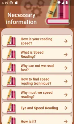 Speed Reading and Exercises android App screenshot 5